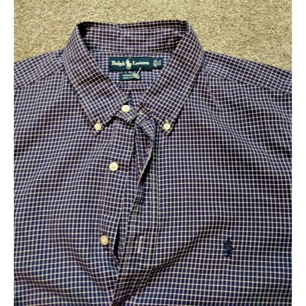 Ralph Lauren Yarmouth Purple Gingham Plaid Button-Down Shirt Men's 17.5 34 / 35